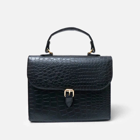 Modish Carry | Croc Embossed Black Leather Bag – Stylish Women’s Handbag