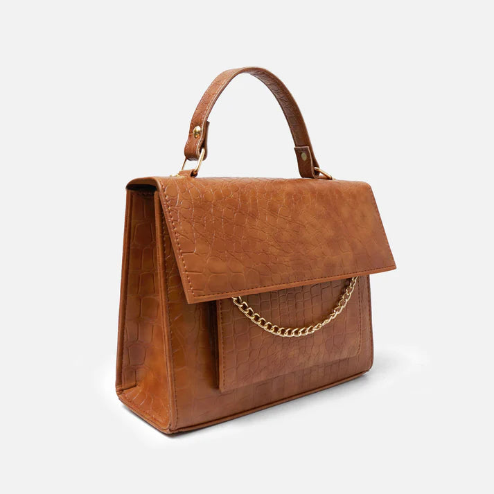 Modish Carry | Croc-Embossed Brown Leather Bag – Stylish Women’s Handbag
