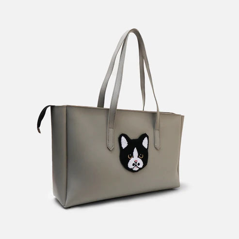 Modish Carry | Choco Meow Grey Tote – Stylish Handbag for Women & Mums
