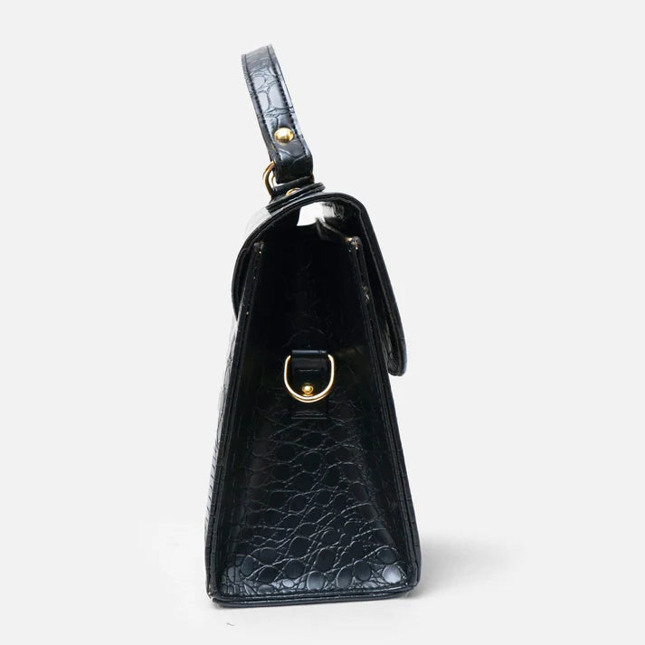 Modish Carry | Croc Embossed Black Leather Bag – Stylish Women’s Handbag