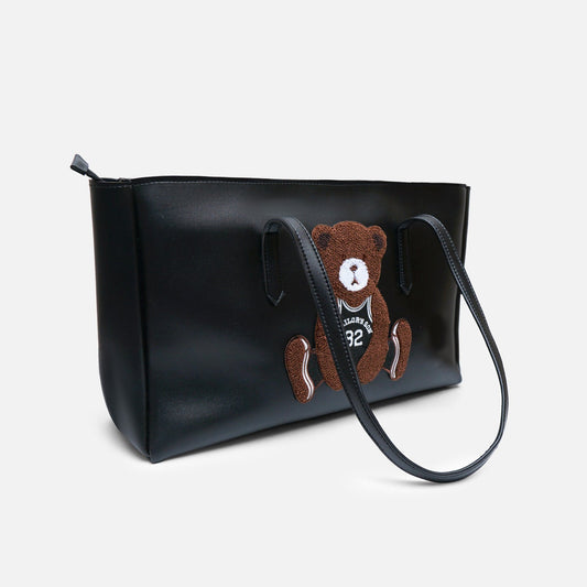 Modish Carry | Black Teddy Handbag – Cozy Style for Women & Mums