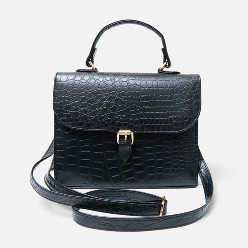 Modish Carry | Croc Embossed Black Leather Bag – Stylish Women’s Handbag