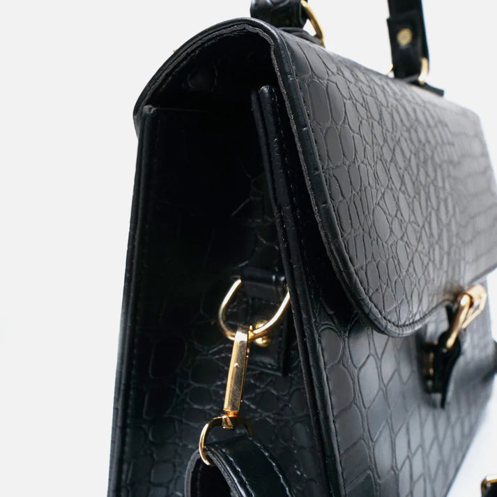 Modish Carry | Croc Embossed Black Leather Bag – Stylish Women’s Handbag