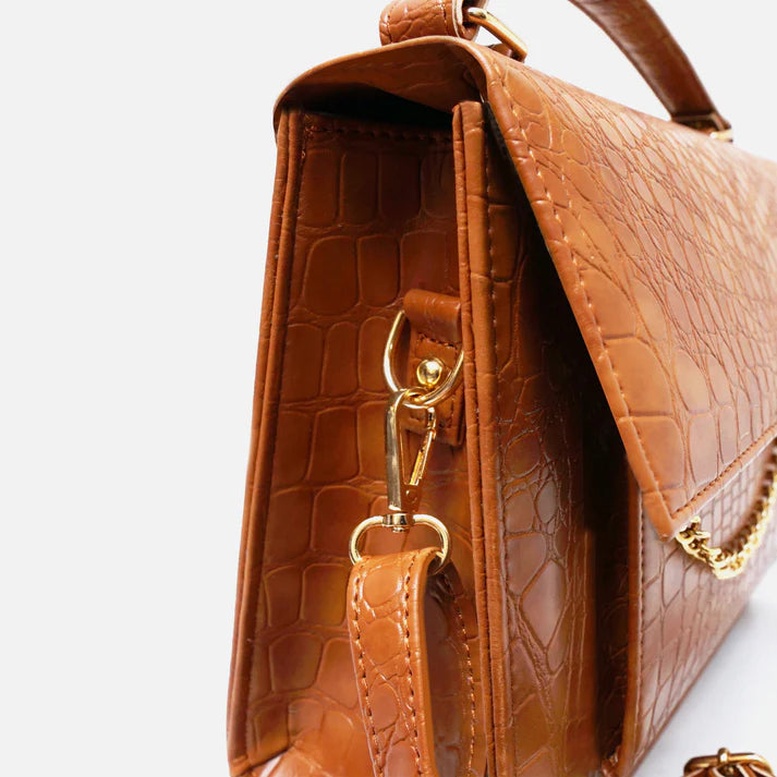 Modish Carry | Croc-Embossed Brown Leather Bag – Stylish Women’s Handbag
