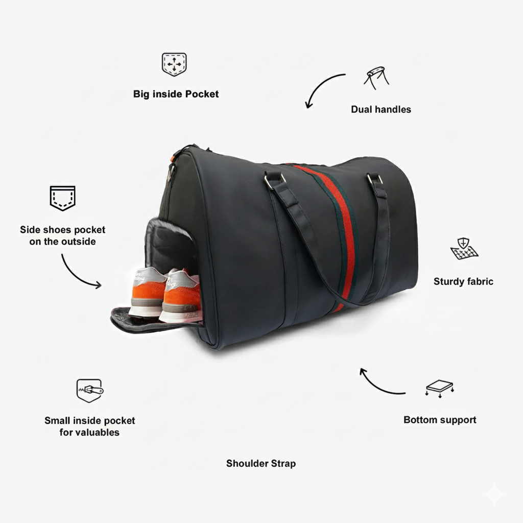Modish Carry | GG Stripe Duffle Bag – Perfect Gym & Travel Bag for All