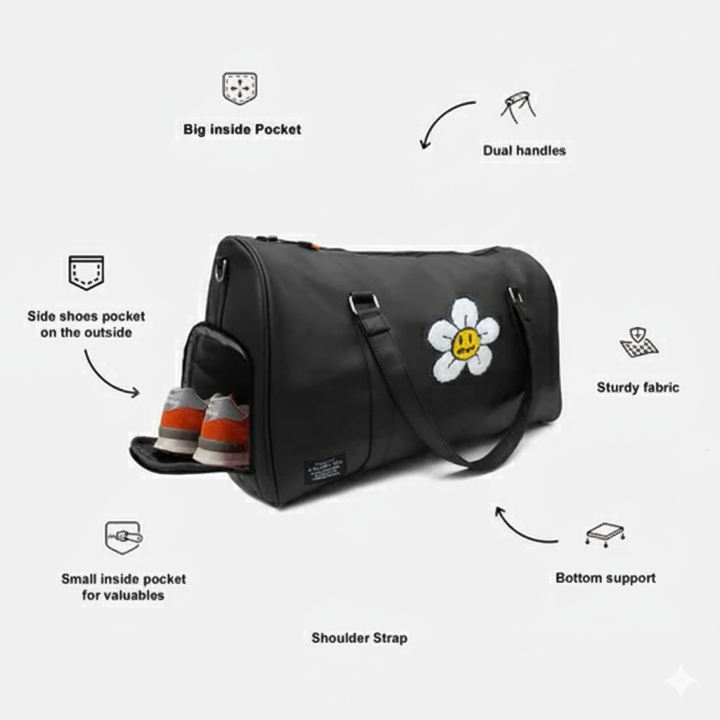Modish Carry | Daisy Flower Duffle Bag – Perfect Gym & Travel Bag for All