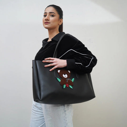 Modish Carry | Black Teddy Handbag 2.0 – Stylish Bag for Women & Mums