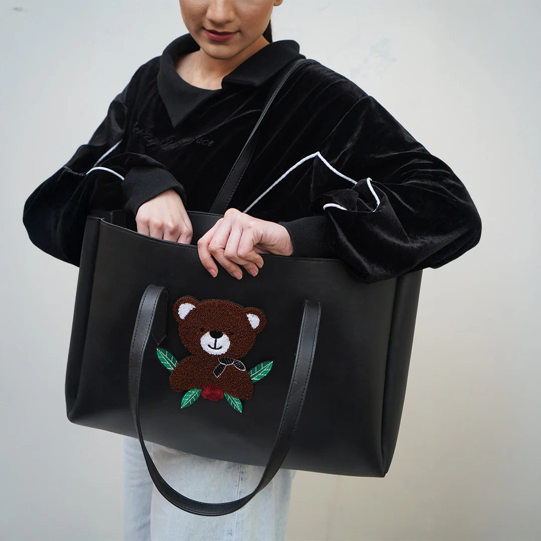 Modish Carry | Black Teddy Handbag 2.0 – Stylish Bag for Women & Mums