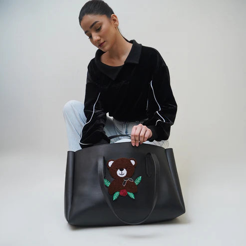 Modish Carry | Black Teddy Handbag 2.0 – Stylish Bag for Women & Mums