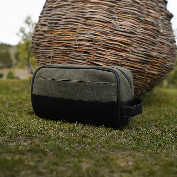 Modish Carry | Olive Suede Toiletry Bag – Stylish Organizer for Men & Women