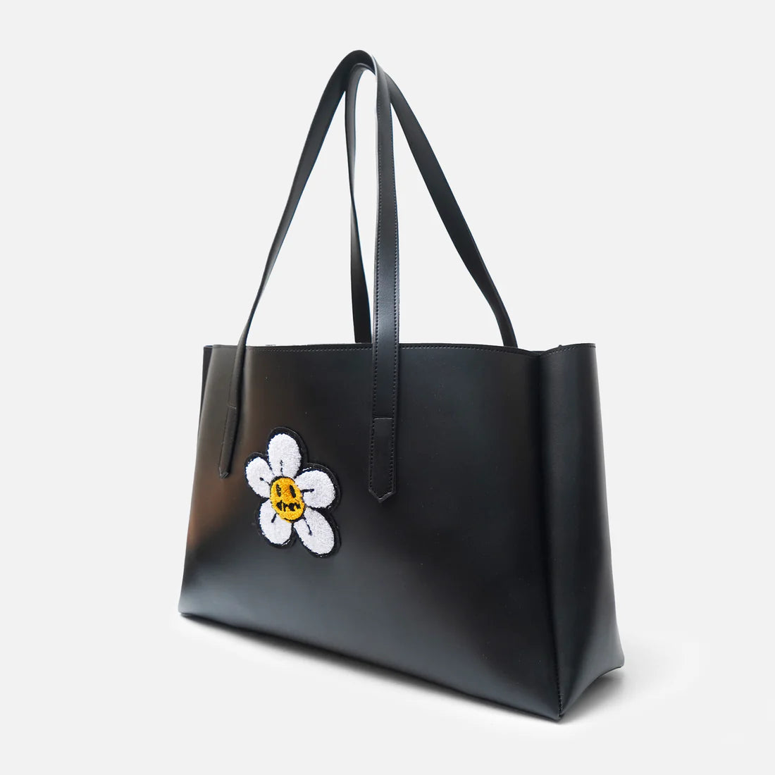 时尚手提包 | 雏菊托特包 – 黑色美学“周末郊游”花卉包