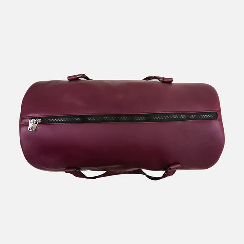 حقيبة سفر عصرية | حقيبة سفر أنيقة للجنسين من الجلد النباتي بلون عنابي