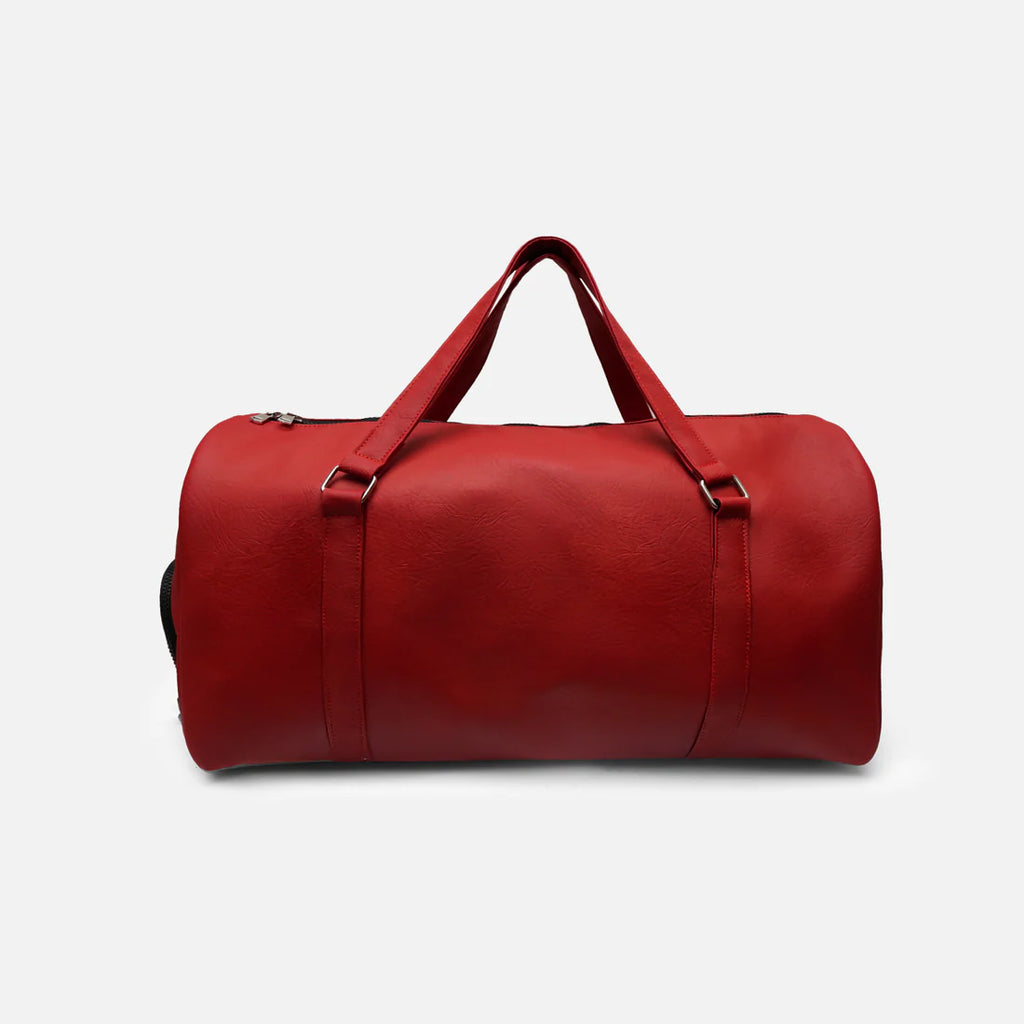 حقيبة سفر عصرية | حقيبة سفر أنيقة للجنسين من الجلد النباتي باللون الأحمر الكرزي