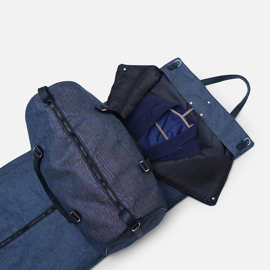 Modish Carry | Sac de Voyage et Housse à Costume Hybride – Bleu Unisexe en Cuir Végan