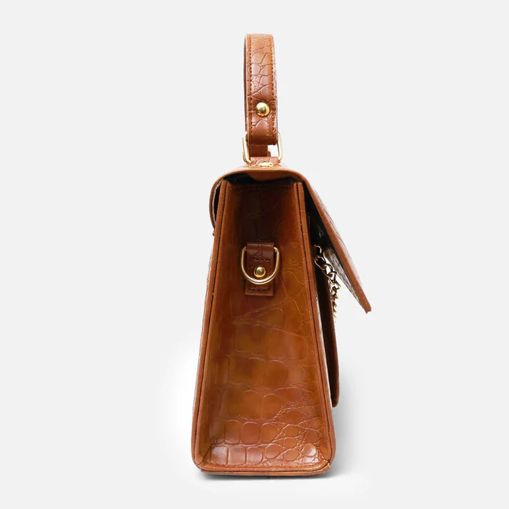 时尚手提包 | 鳄鱼纹压花包 – 棕色“低调奢华”大容量手提包