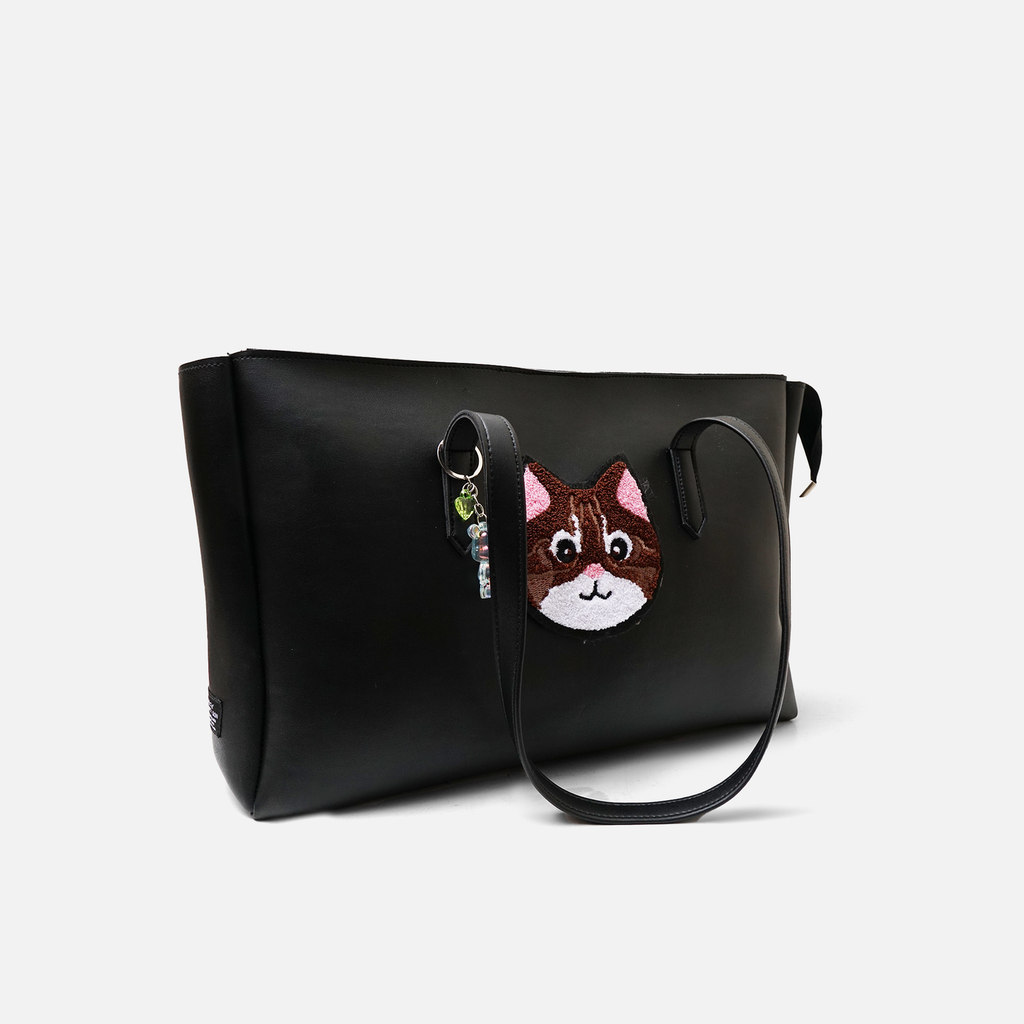 Modische Tragetasche | Choco Meow Schwarze Tragetasche – Große, ästhetische Katzentasche