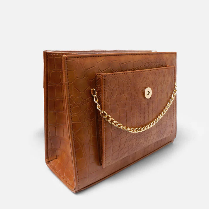 Modish Carry | Croc Embossed Bag – Brown "Quiet Luxury" High-Capacity Carryall