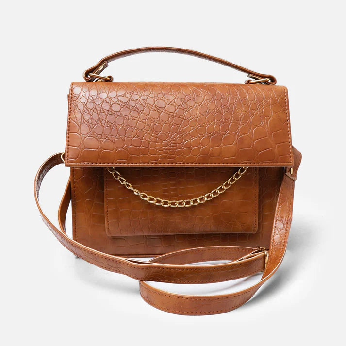 时尚手提包 | 鳄鱼纹压花包 – 棕色“低调奢华”大容量手提包