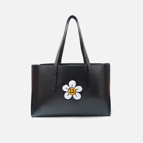 时尚手提包 | 雏菊托特包 – 黑色美学“周末郊游”花卉包