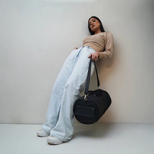 Modish Carry | Black Gym Unisex Vegan Leather Trendy Modern Duffel