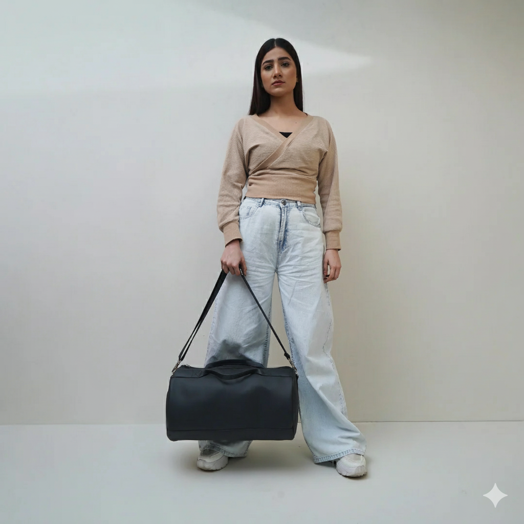 Modish Carry | Black Gym Unisex Vegan Leather Trendy Modern Duffel