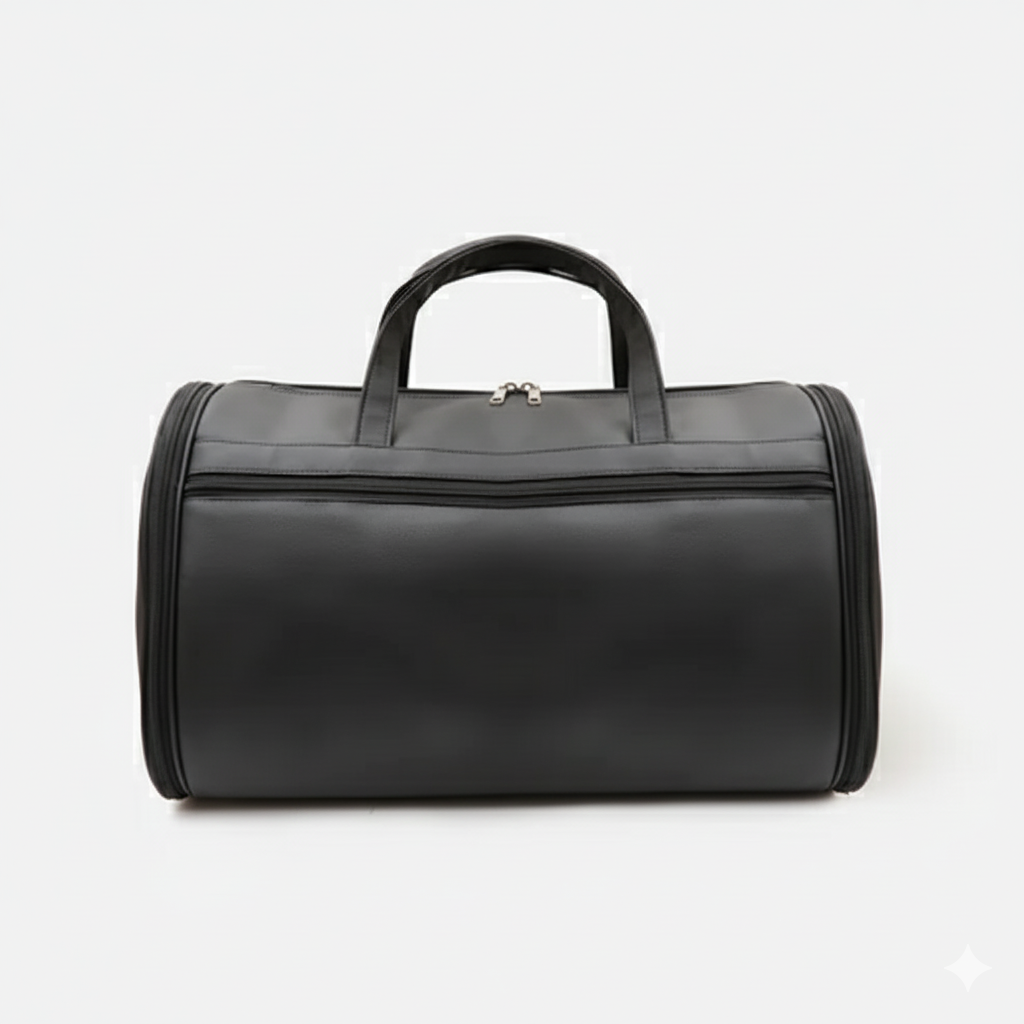حقيبة أنيقة للسفر | حقيبة سفر سوداء قابلة للتوسيع للجنسين مصنوعة من الجلد النباتي بحجم مناسب لحملها في مقصورة الطائرة