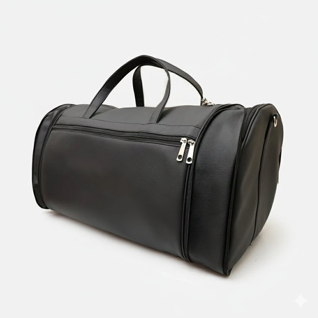 حقيبة أنيقة للسفر | حقيبة سفر سوداء قابلة للتوسيع للجنسين مصنوعة من الجلد النباتي بحجم مناسب لحملها في مقصورة الطائرة