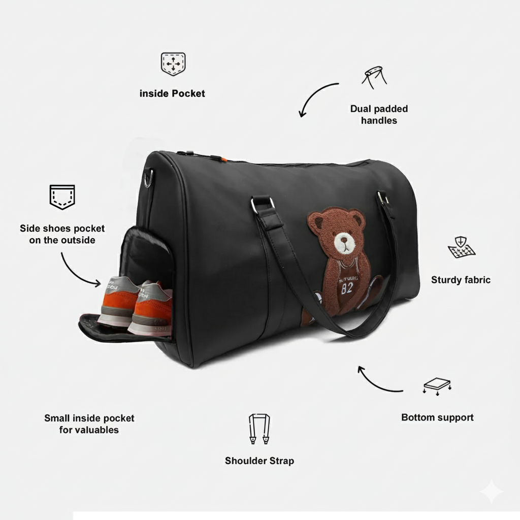 Modish Carry | Teddy Patch Unisex Vegan Leather Trendy Adventure Duffel