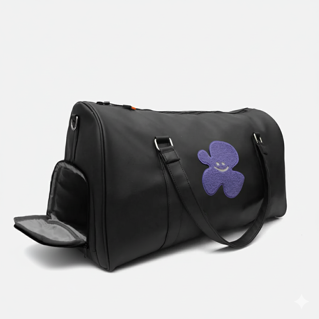 时尚旅行包 | 黑色和深紫色男女通用纯素皮革时尚旅行包