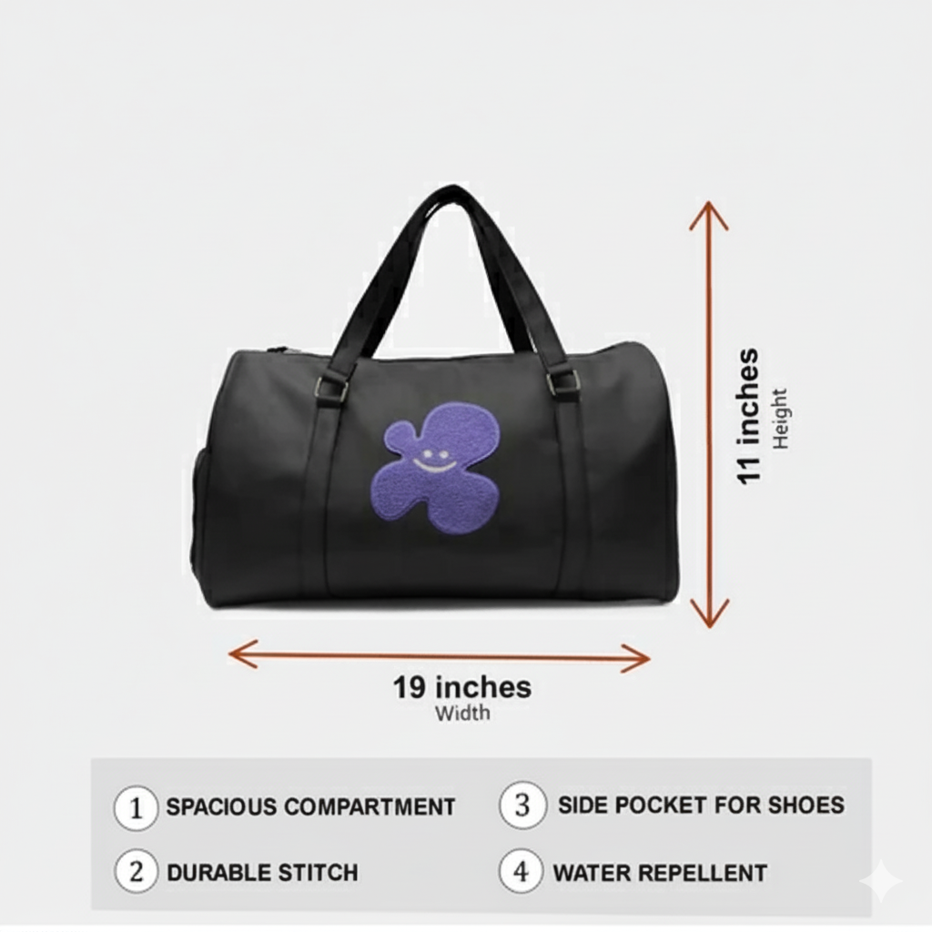 Modish Carry | Sac "Black & Rich Lilac" – Duffel de Voyage Chic en Cuir Végan Unisexe
