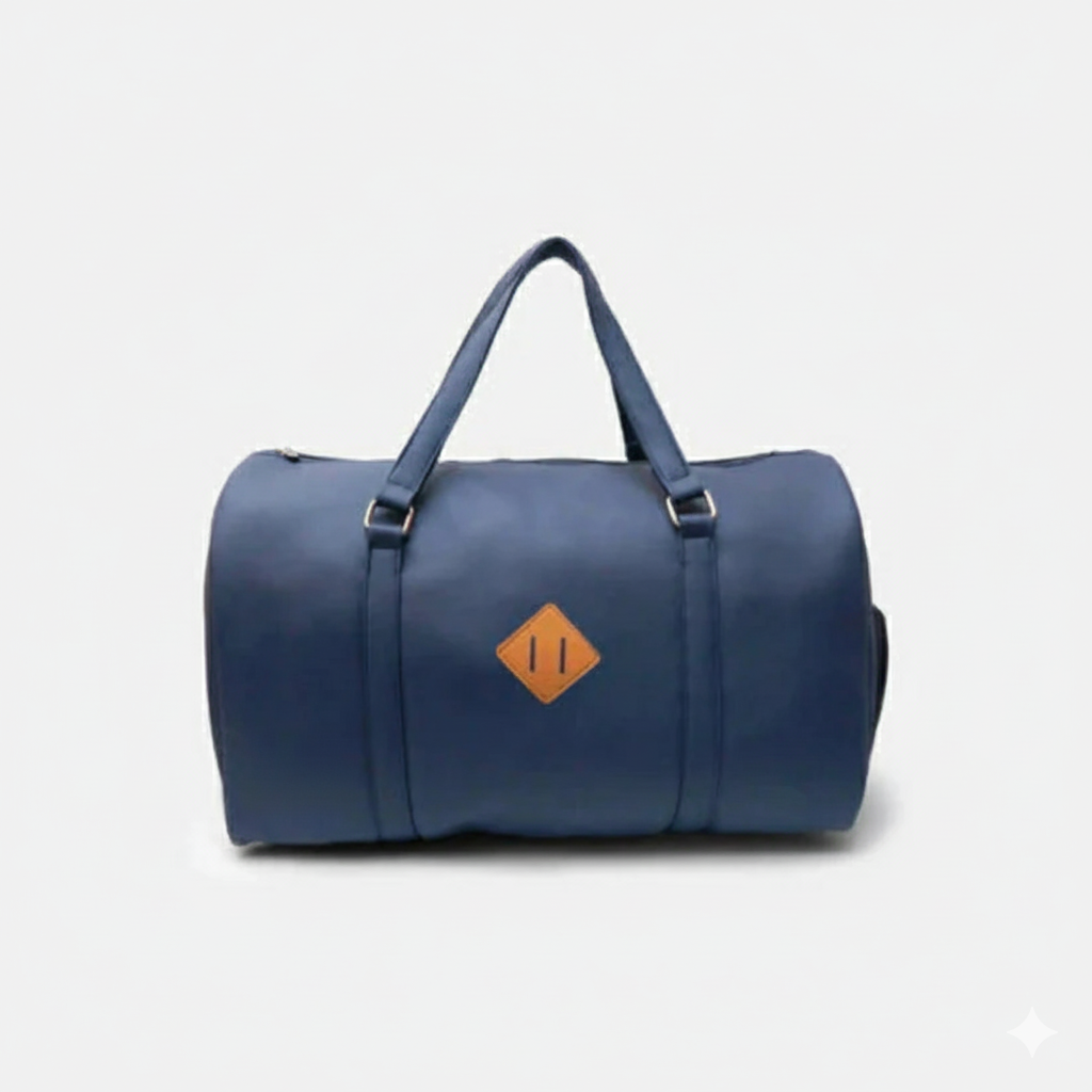 Titel: Modish Carry | Ozeanblaue Unisex-Weekender- und Sporttasche aus veganem Leder