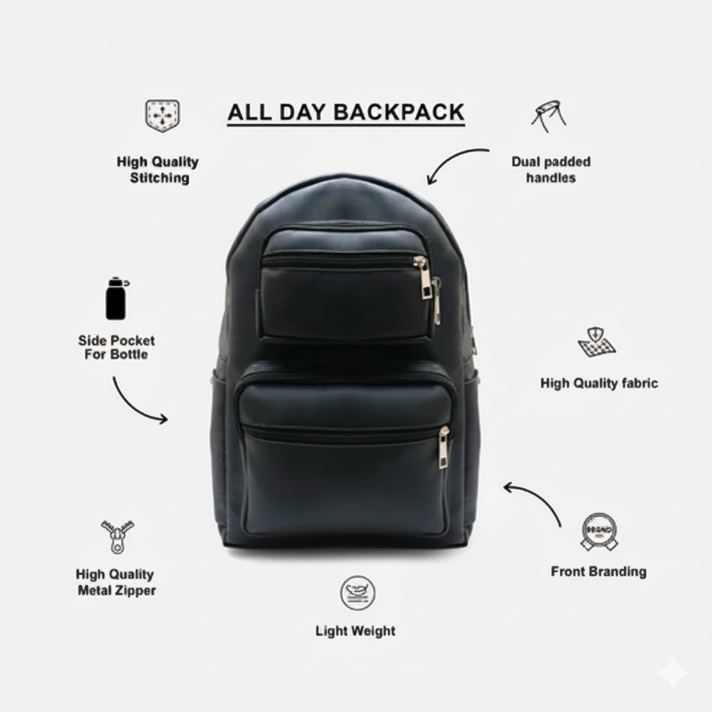 حقيبة ظهر عصرية متعددة الاستخدامات | حقيبة ظهر للاستخدام اليومي - خفيفة الوزن ومتينة (أسود، 20 لترًا)