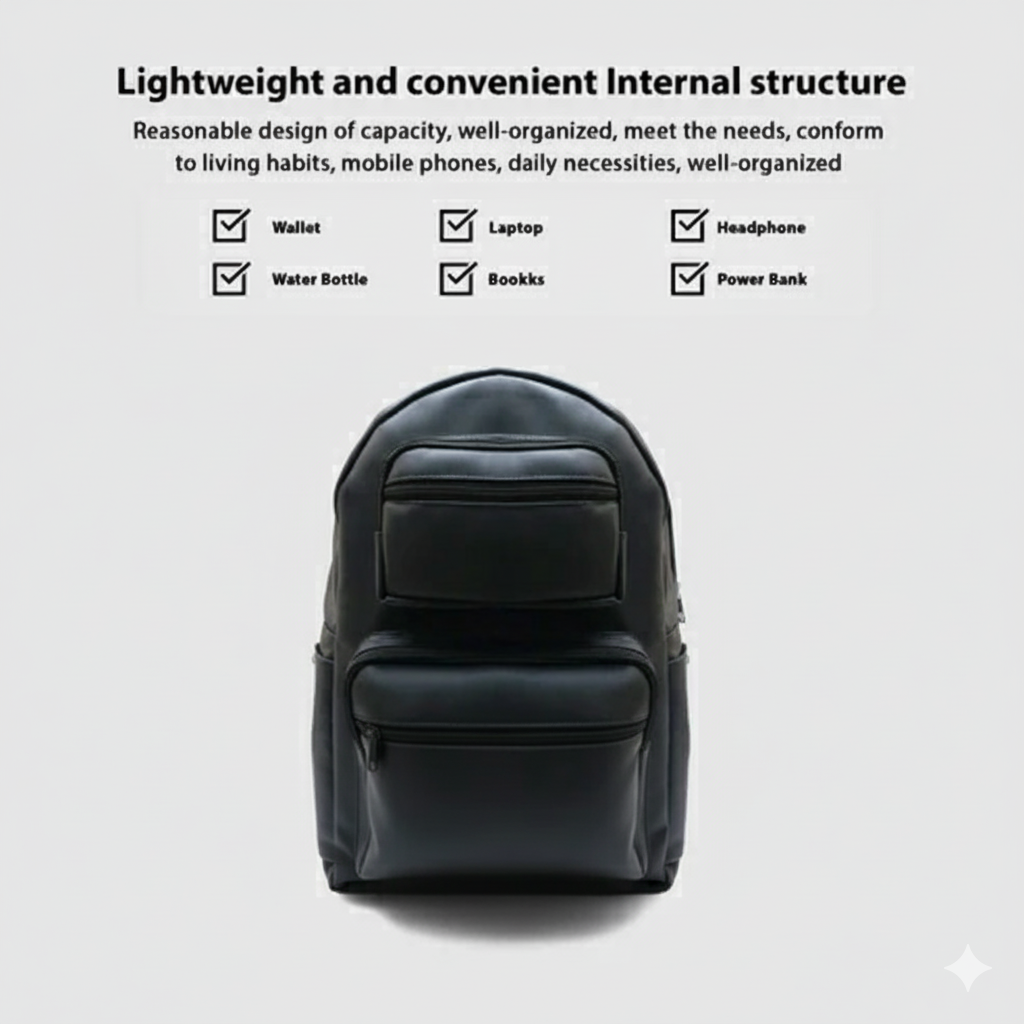 حقيبة ظهر عصرية متعددة الاستخدامات | حقيبة ظهر للاستخدام اليومي - خفيفة الوزن ومتينة (أسود، 20 لترًا)