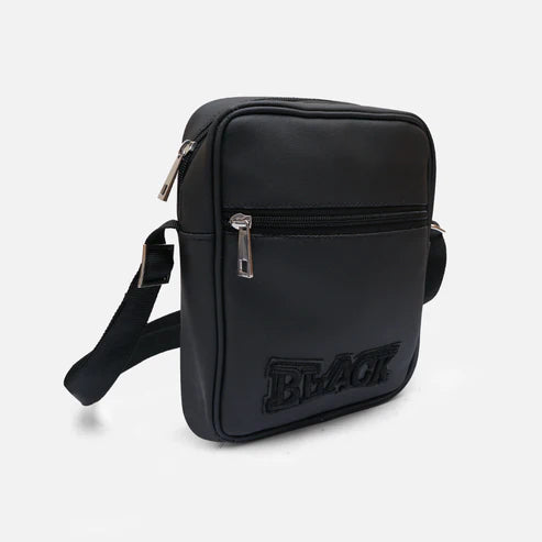Modische Umhängetasche | Schwarze Unisex-Umhängetasche aus Kunstleder mit 3D-Monogramm