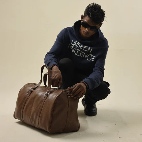 时尚手提包 | 咖啡棕色男女通用纯素皮革潮流复古旅行包