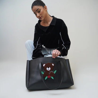 Modish Carry | Black Teddy Handbag 2.0 – Stylish Bag for Women & Mums